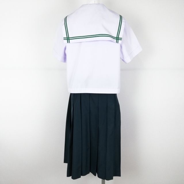 1 иен матроска юбка шарф верх и низ 3 позиций комплект 170A большой размер лето предмет зеленый 2 шт линия женщина школьная форма средний . средняя школа белый форма б/у разряд C NA2741