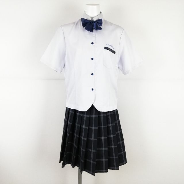 1 иен пальто проверка юбка лента верх и низ 3 позиций комплект лето предмет женщина школьная форма Kumamoto . плата Kiyoshi . средняя школа белый форма б/у разряд C NA3988