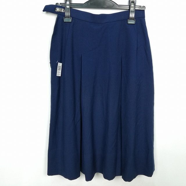 1円 スクールスカート 冬物 w66-丈62 花紺 中学 高校 プリーツ 学生服 制服 女子 中古 HK7258の画像2