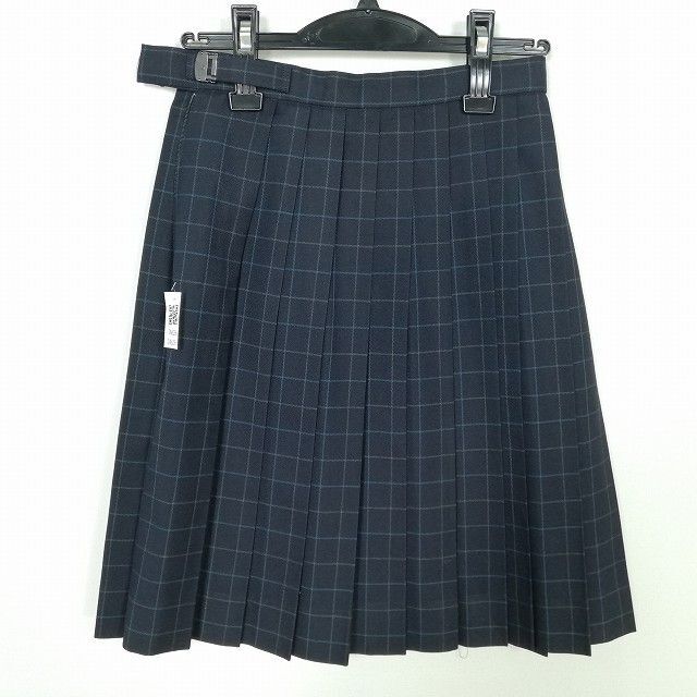 1円 スクールスカート 冬物 w60-丈53 チェック 中学 高校 プリーツ 学生服 制服 女子 中古 IN6256の画像2