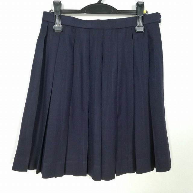 1円 スクールスカート 冬物 w69-丈52 紺 中学 高校 プリーツ 学生服 制服 女子 中古 IN6184の画像1