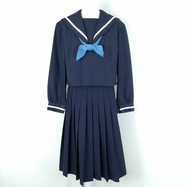 1 jpy sailor suit skirt scarf top and bottom 3 point set 3L large size winter thing white 1 pcs line woman school uniform middle . high school navy blue uniform used rank C NA3663