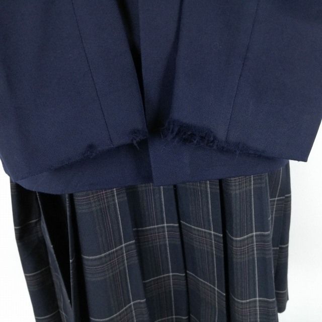 1円 ブレザー チェックスカート リボン 上下4点セット 大きいサイズ 冬物 女子 学生服 東京浅間中学 紺 制服 中古 ランクC NA4180_画像3