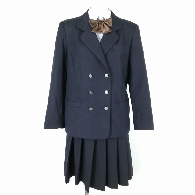 1 jpy blaser skirt ribbon top and bottom 4 point set large size winter thing woman school uniform Okayama Kurashiki blue . high school navy blue uniform used rank C NA4269