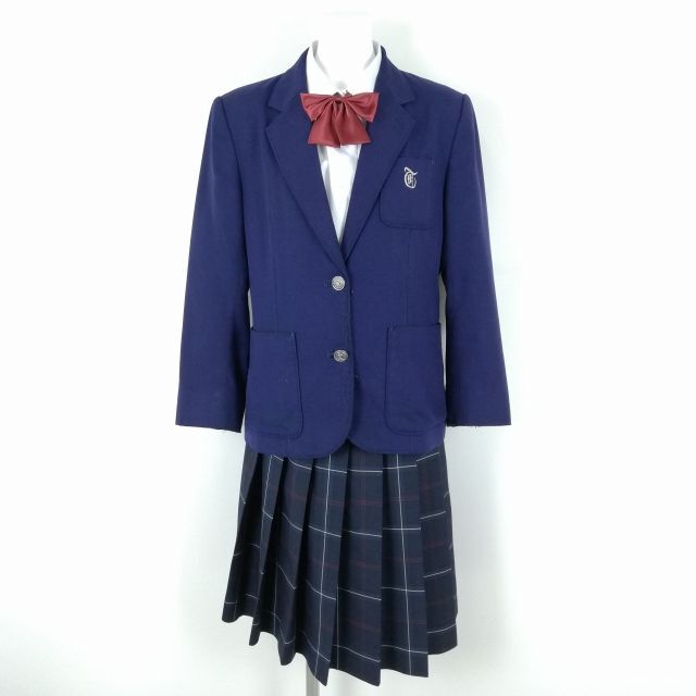 1 jpy blaser check skirt ribbon top and bottom 4 point set winter thing woman school uniform Kagoshima . hill pcs high school navy blue uniform used rank C NA4137