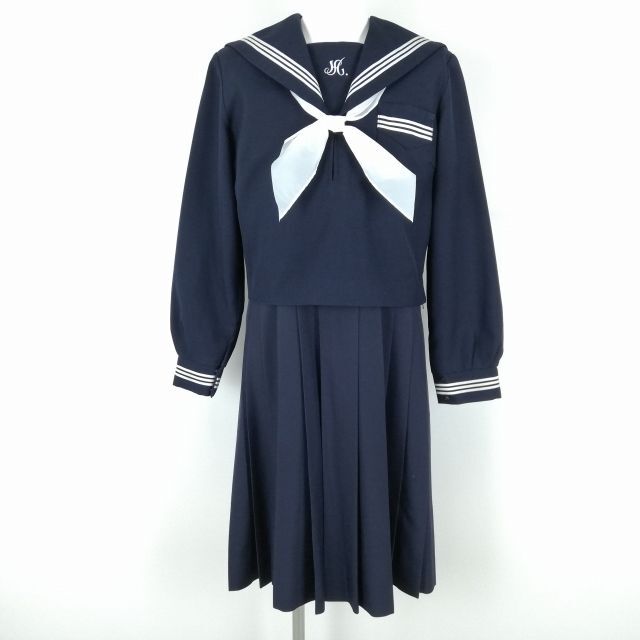 1 jpy sailor suit jumper skirt scarf top and bottom 3 point set 160A winter thing white 3ps.@ line woman school uniform Hyogo ornament . higashi middle . navy blue uniform used rank C NA3676