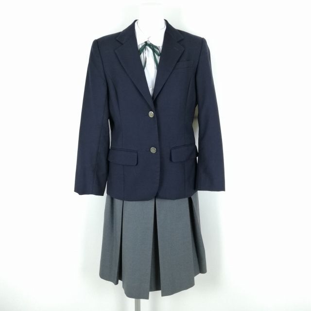 1円 ブレザー スカート 紐タイ 上下4点セット L 冬物 女子 学生服 中学 高校 紺 制服 中古 ランクB NA4109_画像1