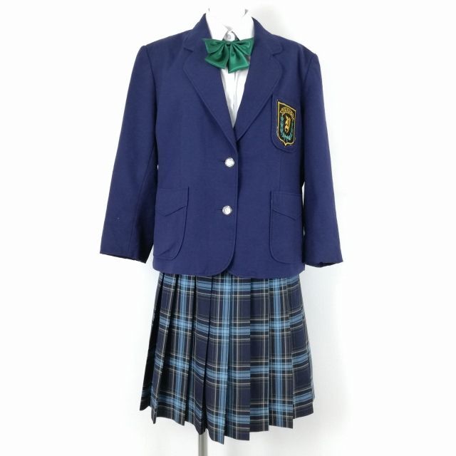 1 jpy blaser check skirt ribbon top and bottom 4 point set large size extra-large winter thing woman school uniform middle . high school navy blue uniform used rank B NA4150