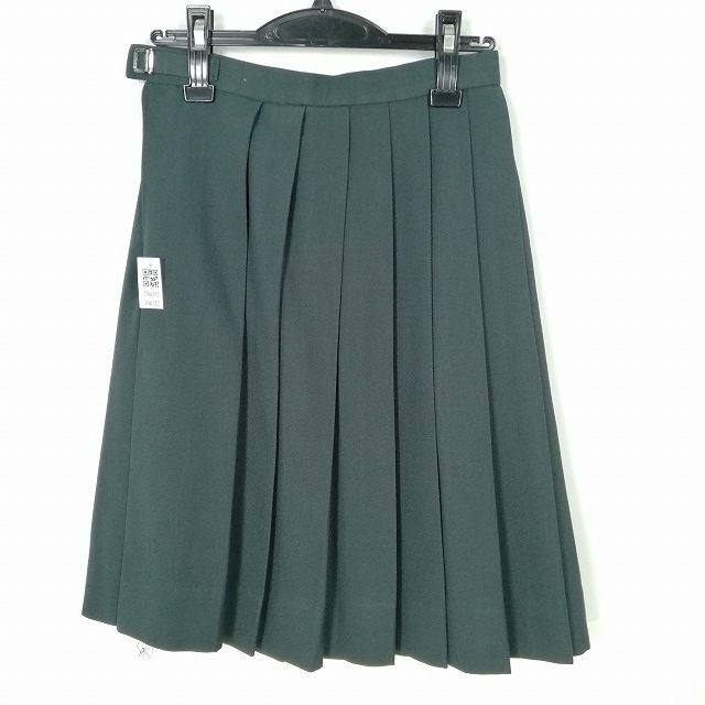 1円 スクールスカート 冬物 w62-丈58 緑 中学 高校 プリーツ 学生服 制服 女子 中古 IN6312_画像2