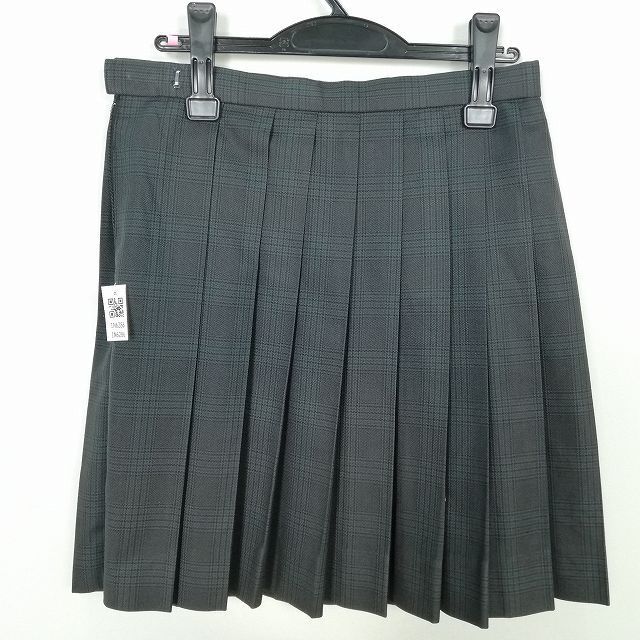 1円 スクールスカート 大きいサイズ 冬物 w72-丈50 チェック 中学 高校 プリーツ 学生服 制服 女子 中古 IN6286_画像2