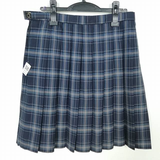 1円 スクールスカート 大きいサイズ 冬物 w75-丈53 チェック 中学 高校 プリーツ 学生服 制服 女子 中古 IN6265_画像2