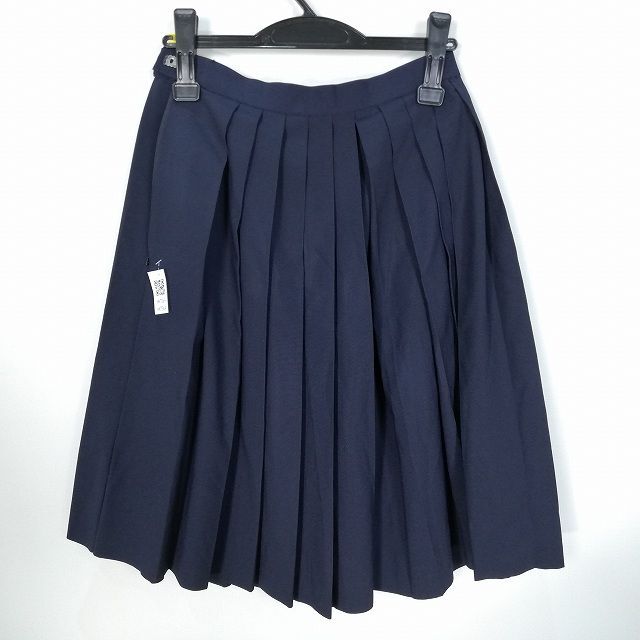 1円 スクールスカート 夏物 w69-丈59 紺 中学 高校 プリーツ 学生服 制服 女子 中古 HK7369_画像2