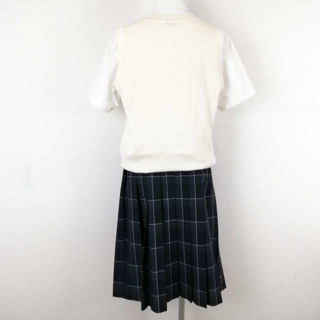 1 jpy the best check skirt cord Thai top and bottom 4 point set summer thing woman school uniform middle . high school white uniform used rank C NA3759