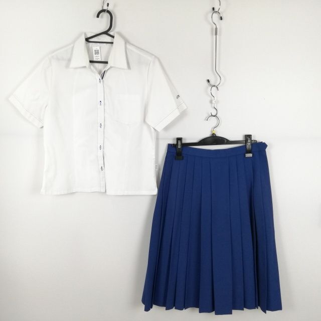 1円 ブラウス スカート 上下2点セット 大きいサイズ 夏物 女子 学生服 中学 高校 白 制服 中古 ランク:C EY8271_画像1