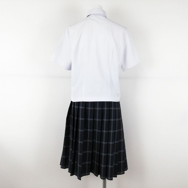 1円 ブラウス チェックスカート リボン 上下3点セット 夏物 女子 学生服 熊本八代清流高校 白 制服 中古 ランクC NA4057_画像2