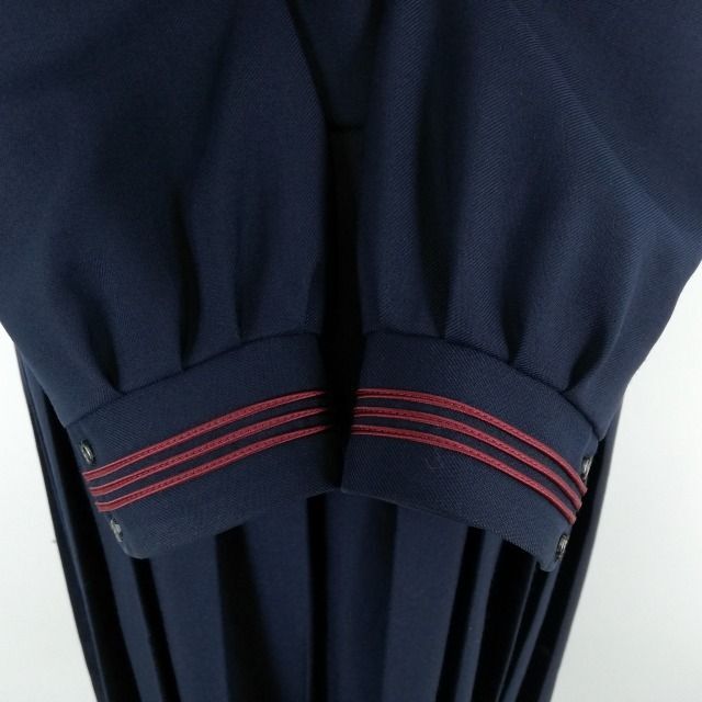 1円 セーラー服 ジャンパースカート 上下3点セット 指定 170A 大きいサイズ トンボ 冬物 赤3本線 緑丘中学 紺 中古 ランクC NA4257_画像4