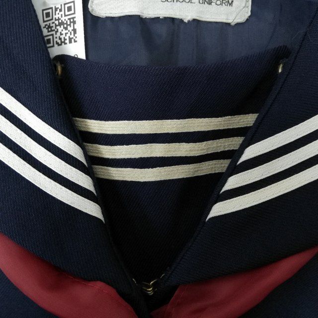 1 jpy sailor suit skirt scarf top and bottom 3 point set large size extra-large winter thing white 3ps.@ line woman school uniform Saitama Kasukabe higashi middle . navy blue used rank C NA4538