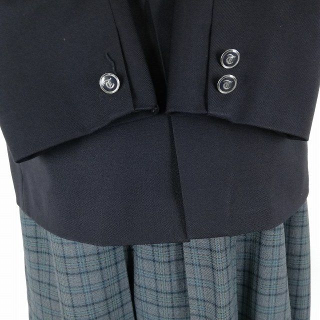 1 jpy blaser check skirt ribbon top and bottom 4 point set designation winter thing woman school uniform Tokyo rice field less the first middle . navy blue uniform used rank C NA4608