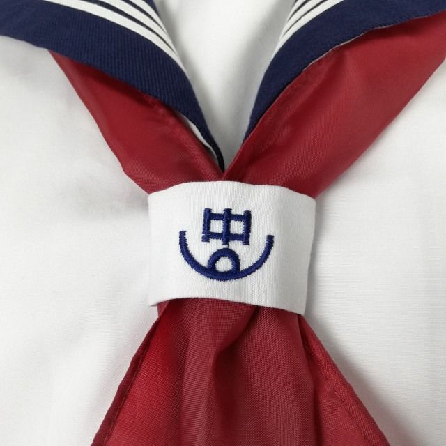 1 иен матроска юбка шарф верх и низ 3 позиций комплект 175A лето предмет белый 3шт.@ линия женщина школьная форма средний . средняя школа белый форма б/у разряд B NA4431
