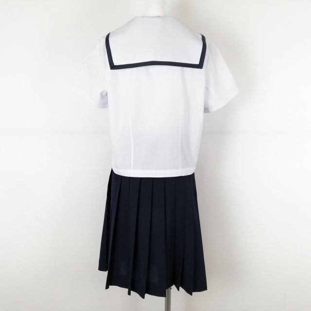 1 jpy sailor suit skirt scarf top and bottom 3 point set large size summer thing blue 1 pcs line woman school uniform middle . high school white uniform used rank C NA4054