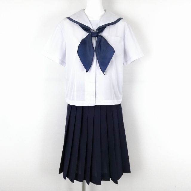 1 jpy sailor suit skirt scarf top and bottom 3 point set large size summer thing blue 1 pcs line woman school uniform middle . high school white uniform used rank C NA4054
