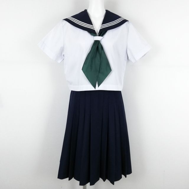 1 jpy sailor suit skirt scarf top and bottom 3 point set large size summer thing white 3ps.@ line woman school uniform middle . high school white uniform used rank C NA3495