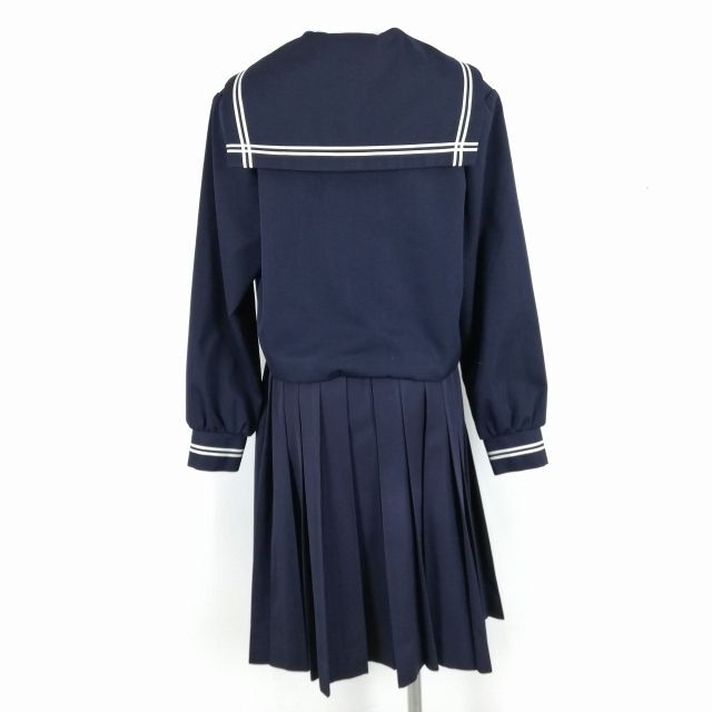 1円 セーラー服 スカート スカーフ 上下3点セット トンボ 冬物 白2本線 女子 学生服 鹿児島日当山中学 紺 制服 中古 ランクC NA3850_画像2