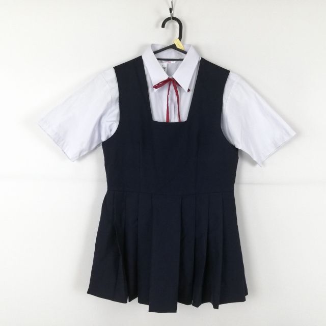 1円 ジャンスカミニ 紐タイ バスト82 ウエスト72 カンコー 冬物 女子 学生服 中学 高校 紺 制服 中古 ランク:C EY7320_画像1