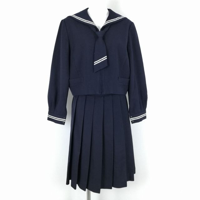 1 jpy sailor suit skirt necktie top and bottom 3 point set 160B large size winter thing white 2 ps line woman school uniform middle . high school navy blue uniform used rank C NA4508