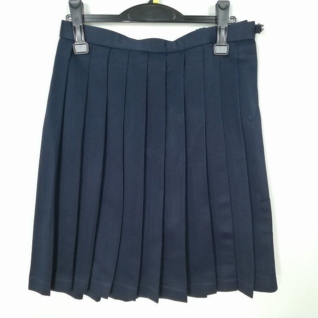 1円 スクールスカート 冬物 w69-丈55 紺 中学 高校 プリーツ 学生服 制服 女子 中古 IN6326_画像1