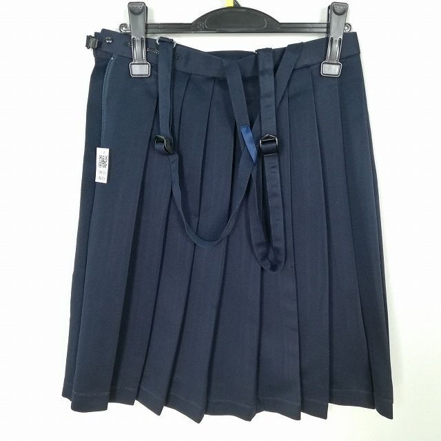 1円 スクールスカート 冬物 w69-丈55 紺 中学 高校 プリーツ 学生服 制服 女子 中古 IN6326_画像2