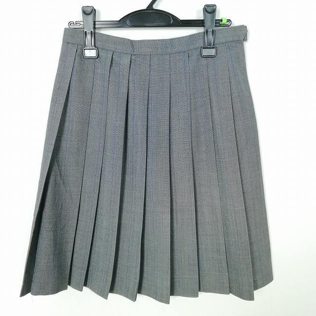 1円 スクールスカート 冬物 w66-丈56 ストライプ 中学 高校 プリーツ 学生服 制服 女子 中古 IN6360_画像1