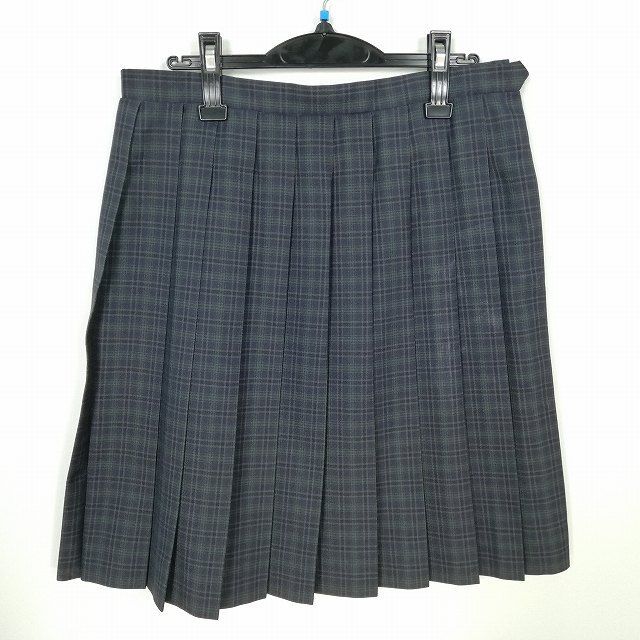 1円 スクールスカート 大きいサイズ 冬物 w78-丈56 チェック 中学 高校 プリーツ 学生服 制服 女子 中古 IN6444_画像1