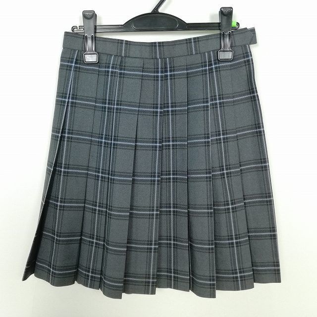 1円 スクールスカート 冬物 w66-丈50 チェック 中学 高校 プリーツ 学生服 制服 女子 中古 IN6519_画像1