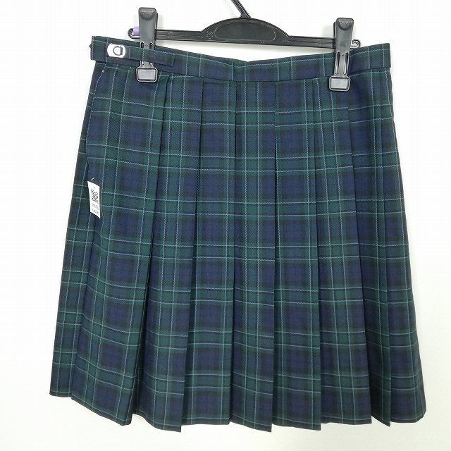 1円 スクールスカート 大きいサイズ 冬物 w75-丈52 チェック 中学 高校 プリーツ 学生服 制服 女子 中古 IN6285_画像2