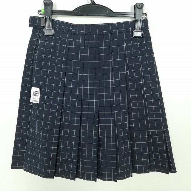 1円 スクールスカート 夏物 w66-丈50 チェック 中学 高校 プリーツ 学生服 制服 女子 中古 IN6531_画像2