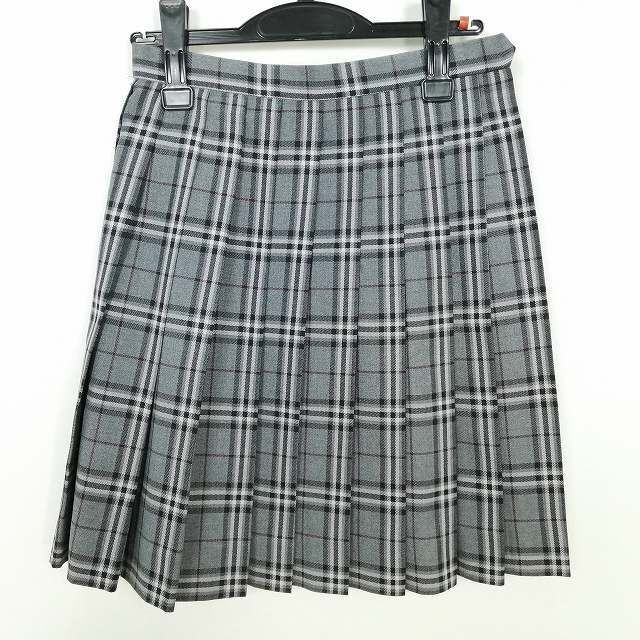 1円 スクールスカート 冬物 w60-丈51 チェック 中学 高校 プリーツ 学生服 制服 女子 中古 IN6502_画像1