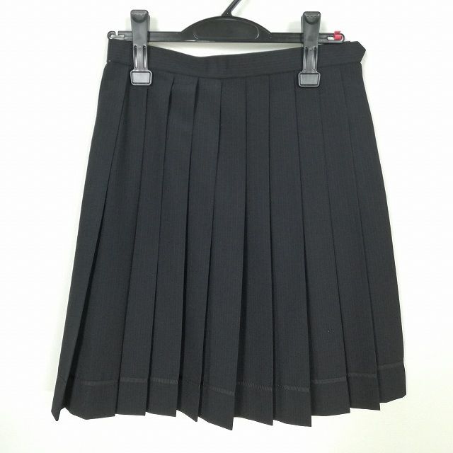 1円 スクールスカート 夏物 w63-丈53 ストライプ 中学 高校 プリーツ 学生服 制服 女子 中古 IN6416_画像1