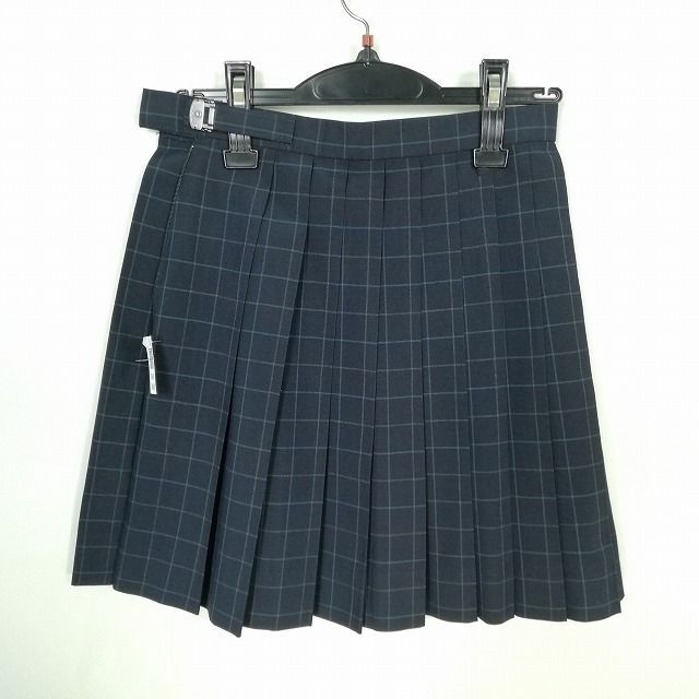 1円 スクールスカート 夏物 w60-丈43 チェック 中学 高校 ミニ丈 プリーツ 学生服 制服 女子 中古 IN6393_画像2