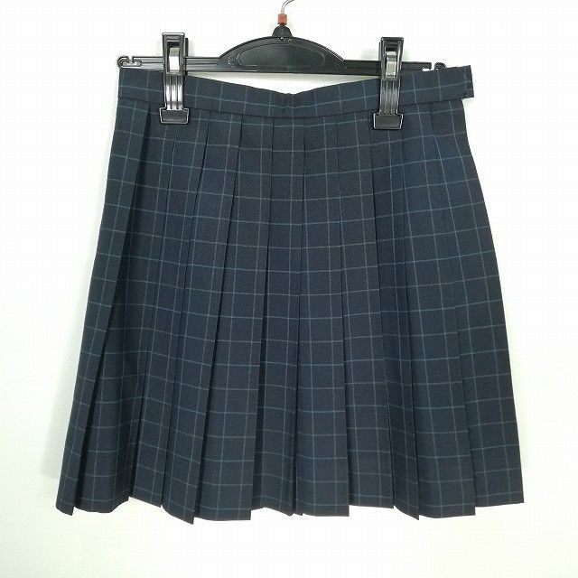 1円 スクールスカート 夏物 w60-丈43 チェック 中学 高校 ミニ丈 プリーツ 学生服 制服 女子 中古 IN6393_画像1