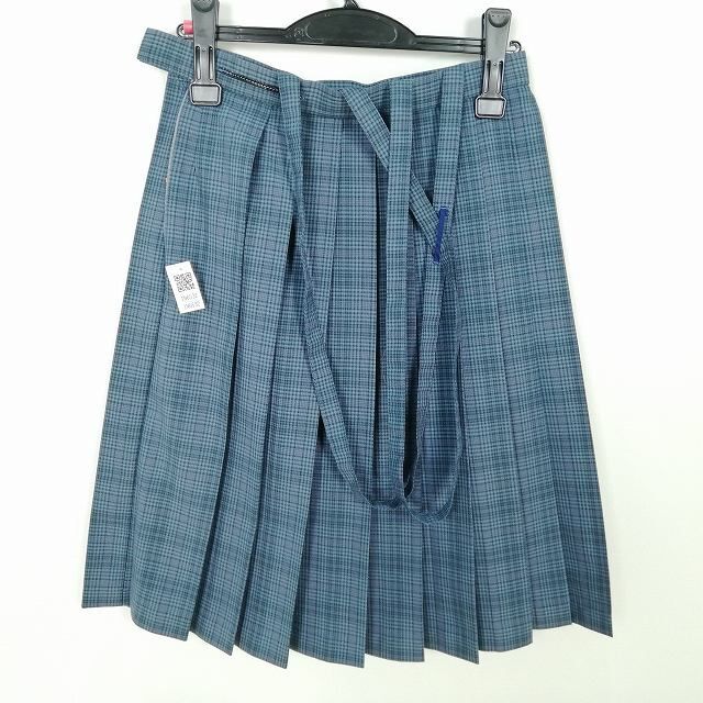 1円 スクールスカート 夏物 w63-丈59 チェック 中学 高校 プリーツ 学生服 制服 女子 中古 IN6532_画像2