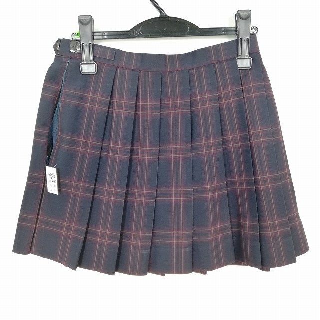 1円 スクールスカート 夏物 w66-丈40 チェック 中学 高校 ミニ丈 プリーツ 学生服 制服 女子 中古 IN6549_画像2