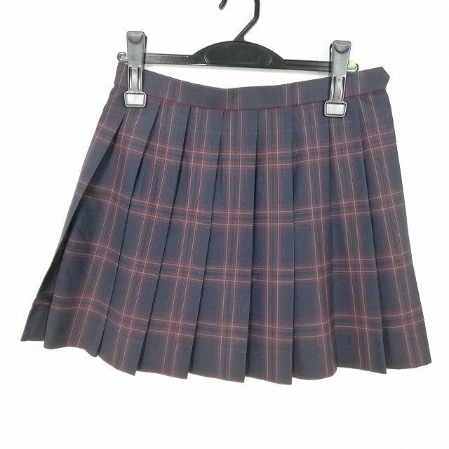 1円 スクールスカート 夏物 w66-丈40 チェック 中学 高校 ミニ丈 プリーツ 学生服 制服 女子 中古 IN6549_画像1