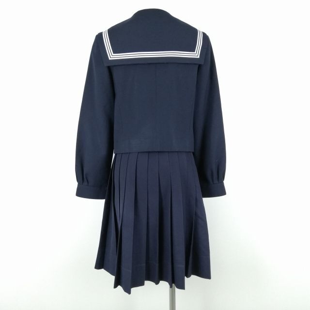 1 jpy sailor suit skirt scarf top and bottom 3 point set 165A ELLE winter thing white 3ps.@ line woman school uniform middle . high school navy blue uniform used rank C NA3954