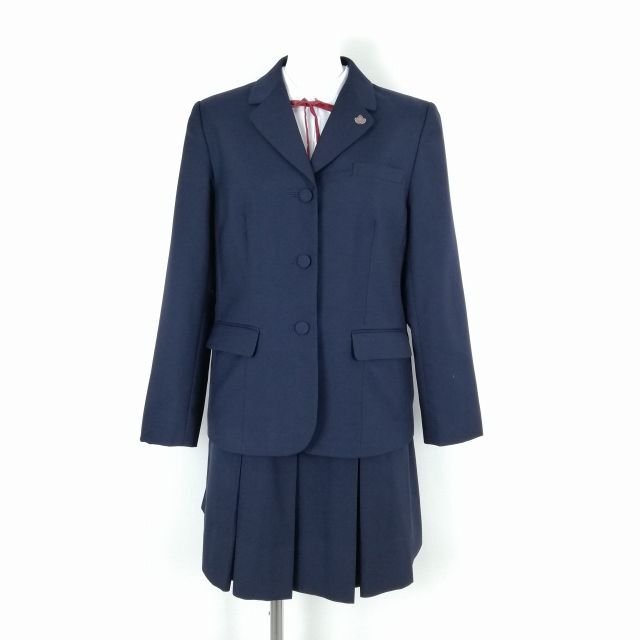 1円 ブレザー ミニスカート 紐タイ 上下4点セット 165A トンボ 冬物 女子 学生服 中学 高校 紺 制服 中古 ランクB NA3918_画像1