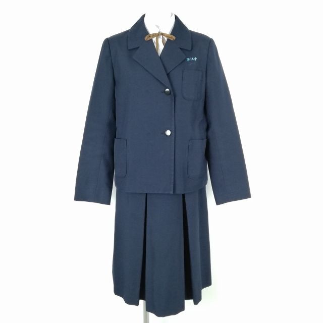 1円 ブレザー スカート 紐タイ 上下4点セット 170A 冬物 女子 学生服 宮崎赤江中学 紺 制服 中古 ランクC NA3964_画像1