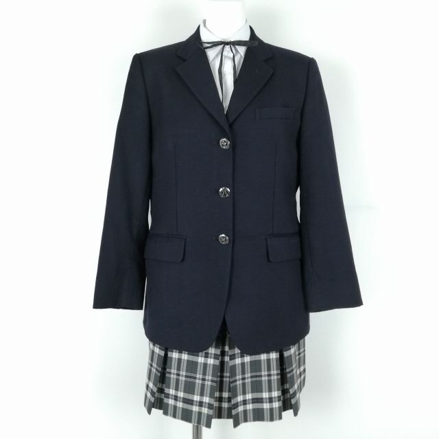 1円 ブレザー ミニスカート 紐タイ 上下4点セット カンコー 冬物 女子 学生服 中学 高校 紺 制服 中古 ランクC NA4759_画像1