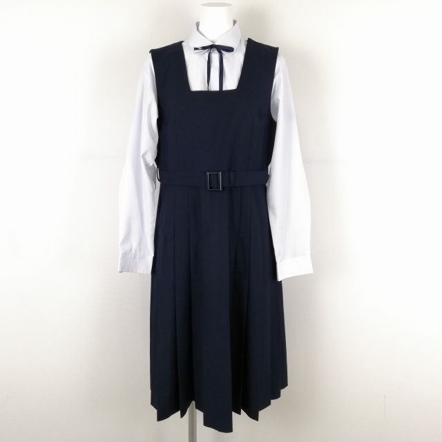 1円 ジャンパースカート 紐タイ バスト96 ウエスト86 冬物 女子 学生服 中学 高校 紺 制服 中古 ランクB NA4211_画像1