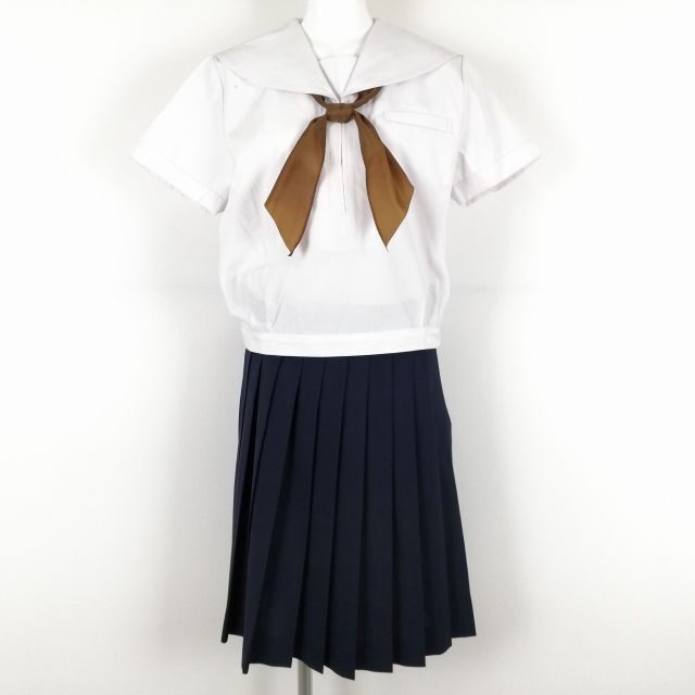 1円 セーラー服 スカート スカーフ 上下3点セット 165A 大きいサイズ 夏物 女子 学生服 中学 高校 白 制服 中古 ランクC NA4396_画像1