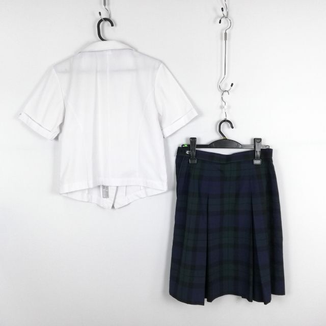 1円 ブラウス チェックスカート 紐タイ 上下3点セット 夏物 女子 学生服 熊本千原台高校 白 制服 中古 ランク:C EY8985_画像2